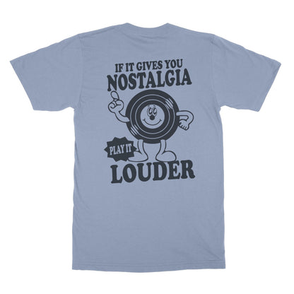 If it gives you nostalgia, play it louder! Top tee retro left breast back print vinyl  Softstyle T-Shirt