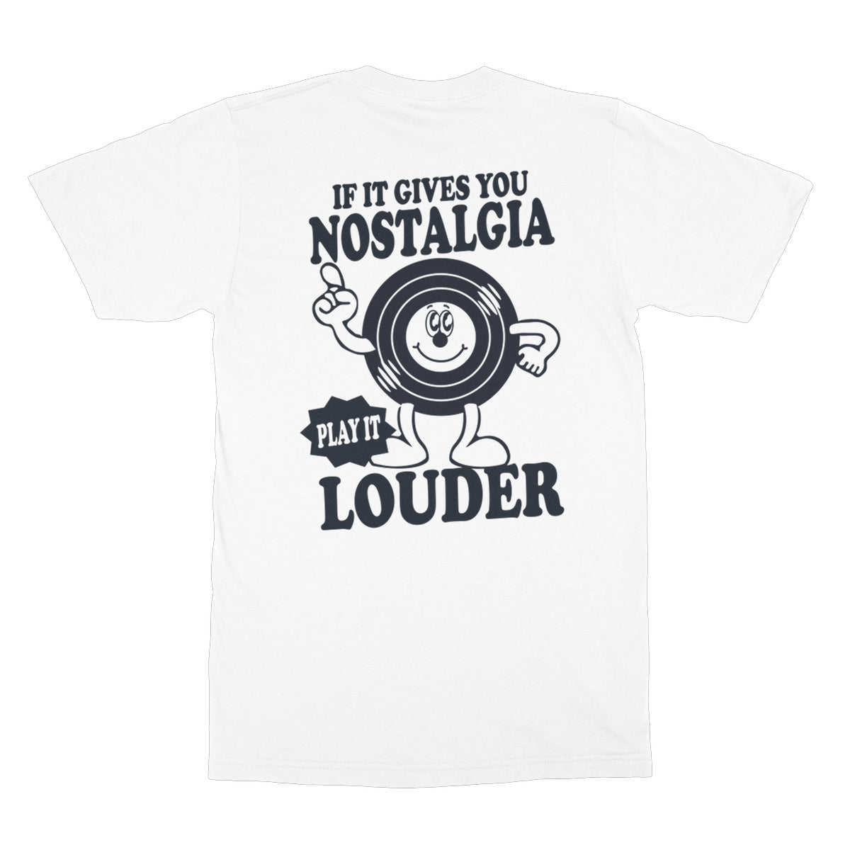 If it gives you nostalgia, play it louder! Top tee retro left breast back print vinyl  Softstyle T-Shirt