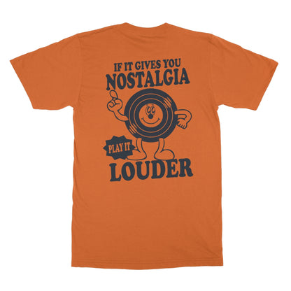 If it gives you nostalgia, play it louder! Top tee retro left breast back print vinyl  Softstyle T-Shirt