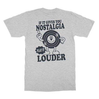 If it gives you nostalgia, play it louder! Top tee retro left breast back print vinyl  Softstyle T-Shirt