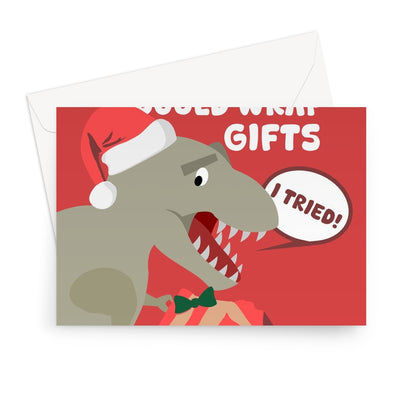 A Trex Could Wrap Gifts Better Than Me Funny Christmas Card Dinosaurs Tyrannosaurus Present Short Arms  Greeting Card