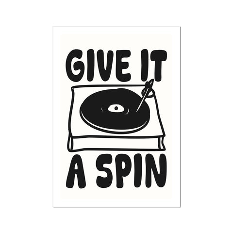 Give It A Spin Poster Print Wall Art Sketch Vinyl Record Player Retro Classic Black Gift Wall Art Poster