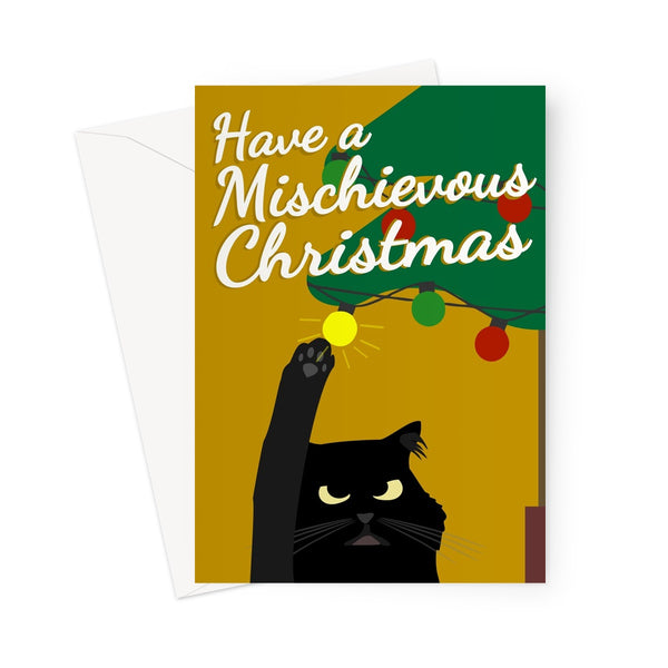 Have a Mischievous Christmas Black Cat Playing With Tree Cute Pet Love Fan From The Kitten Kitty Long Hair Naughty Greeting Card