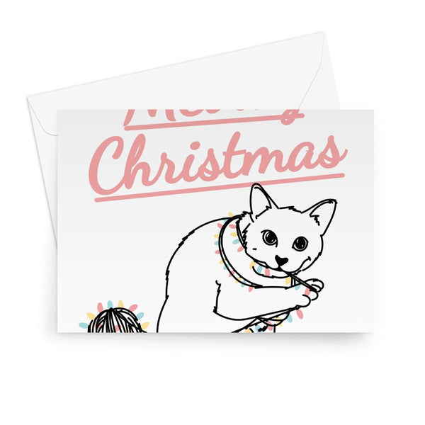 Meowy Christmas Cute Cat Kitten Ball of Xmas Lights Playing Pet Owner From the Cat Greeting Card