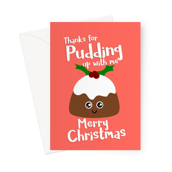 Thanks for Pudding Up With Me Merry Christmas Funny Food Cute Kawaii Couples Greeting Card