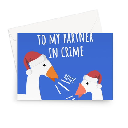 Merry Christmas to my Partner in Crime Funny Goose Geese Honk Gamer Partner 2 Player Game Bird Cute Couples Nerd Greeting Card