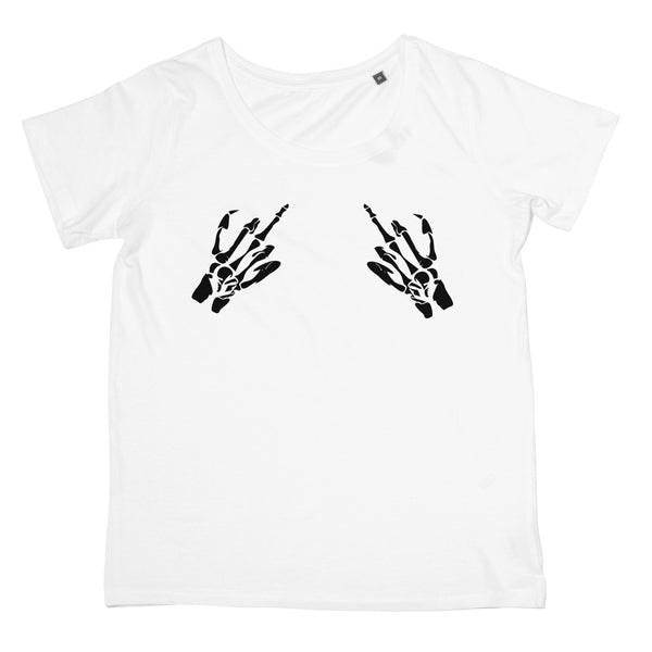 Halloween Apparel - Swearing Skeleton Bone Hands Haloween Spooky Horror Fan Women's Retail T-Shirt
