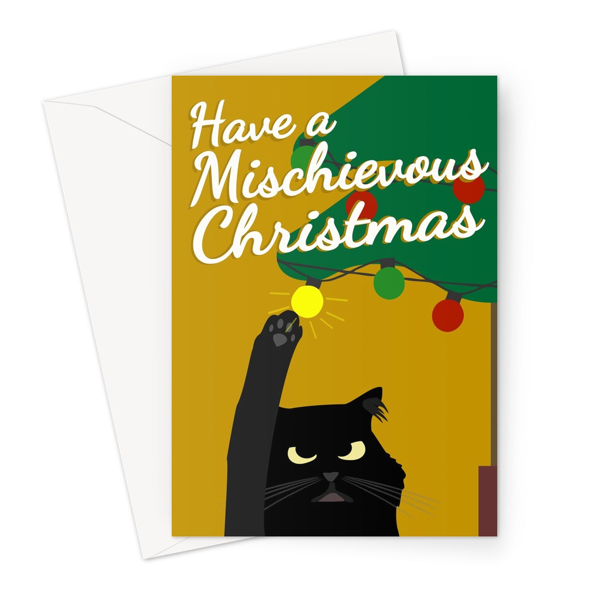 Have a Mischievous Christmas Black Cat Playing With Tree Cute Pet Love Fan From The Kitten Kitty Long Hair Naughty Greeting Card