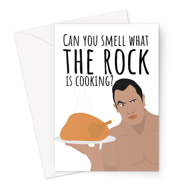 Can You Smell What The Rock is Cooking - Christmas Festive Funny Turkey Dinner Love Wrestler Classic Dwayne Xmas Greeting Card