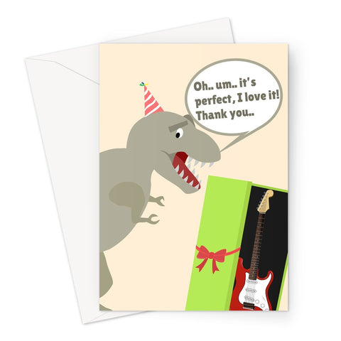 T-rex Birthday Guitar Short Arms Cute Funny Dinosaur Fan Birthday  Greeting Card