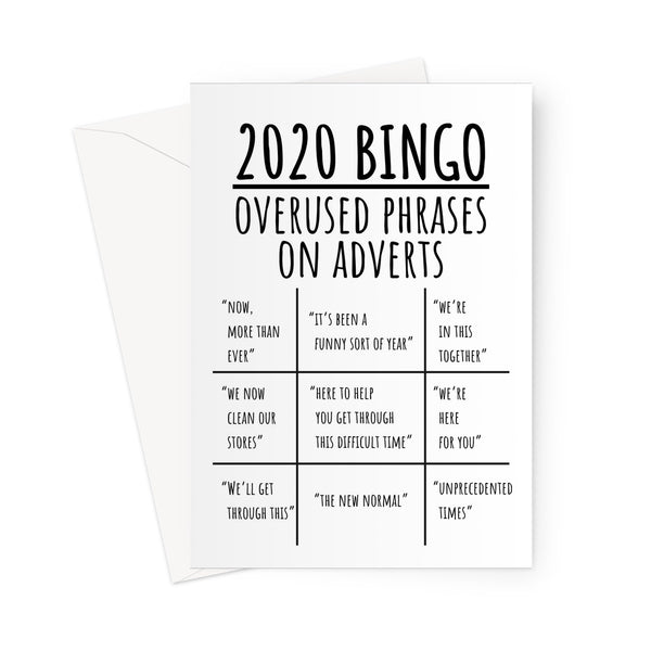 2020 BINGO Overused Phrases On Adverts Funny Annoying Birthday Anniversary Christmas Pandemic Lockdown Now More Than Ever British UK New Normal Meme Greeting Card