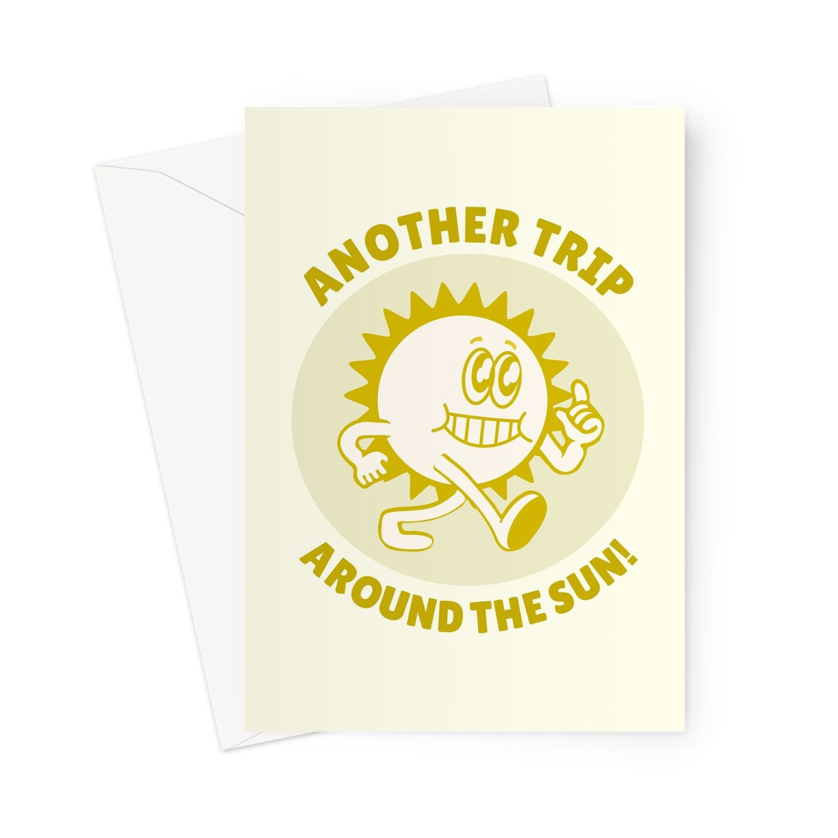 Another Trip Around The Sun Cute Funny Pun Birthday Sunny Space Retro Cartoon Greeting Card