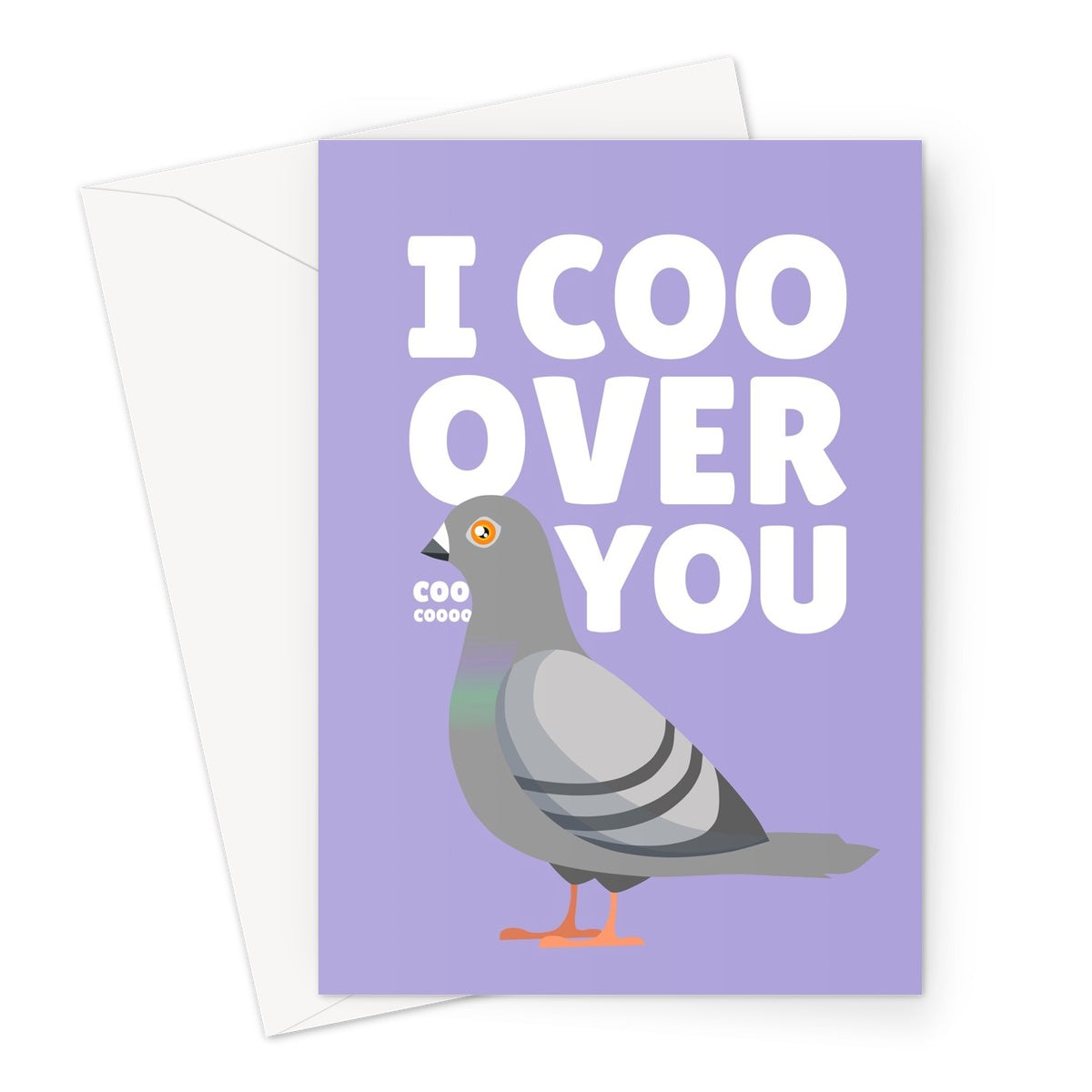 I Coo Over You Cute Pigeon Valentine's Day Birthday Anniversary Pun Animals Nature Greeting Card