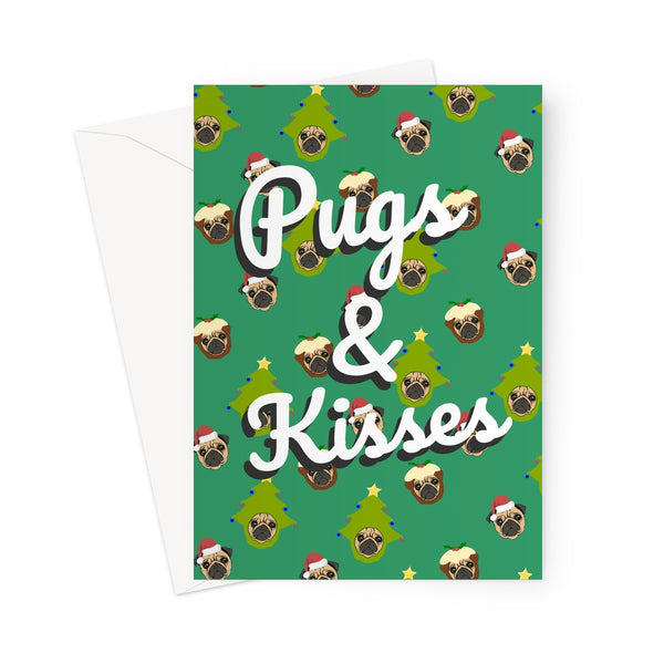 Pugs and Kisses Cute Pug Faces Christmas Xmas Festive Hat Tree Pudding Love Pet  Greeting Card