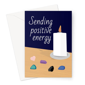 Sending Positive Energy Candle Crystals Healing Love Positivity Birthday Anniversary Rocks  Greeting Card