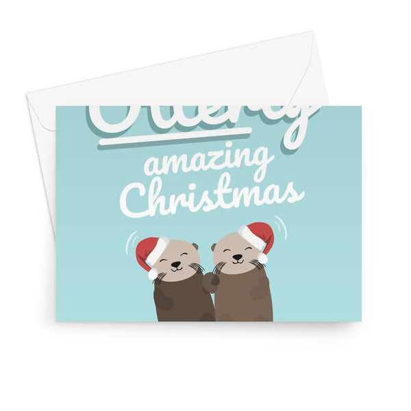 Have an Otterly Amazing Christmas Otter Love Nature Pun Cute Kawaii Couple Utterly Xmas  Greeting Card