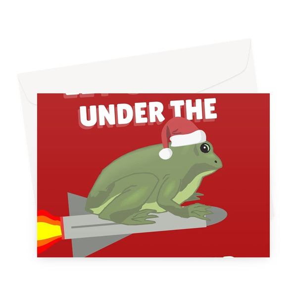 Let's Kiss Under The Missile-Toad Funny Pun Mistletoe Couples Weird Silly Christmas Greeting Card