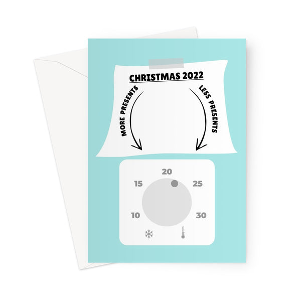 Christmas 2022 More Presents Less Presents Thermostat Funny Heating Cost of Living Dad Joke  Greeting Card