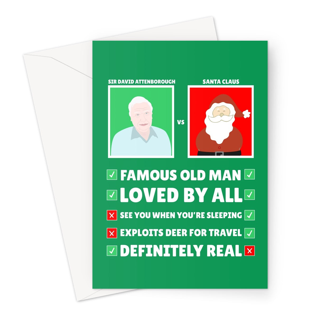 David Attenborough VS Santa Claus Funny List Song Icon Nature Fan Christmas Xmas Greeting Card