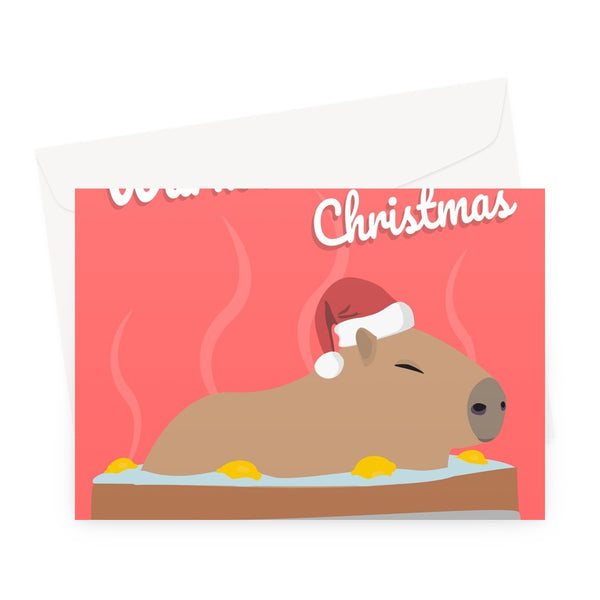 Have a Warm and Relaxing Christmas Capybara Hot Sprint Lemon Bath Funny Cute Animal Greeting Card