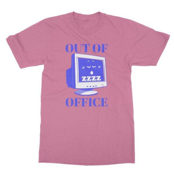 Out of Office Funny Tee Print Graphic Computer PC Retro Vintage Blue Vacation Office Remote Softstyle T-Shirt