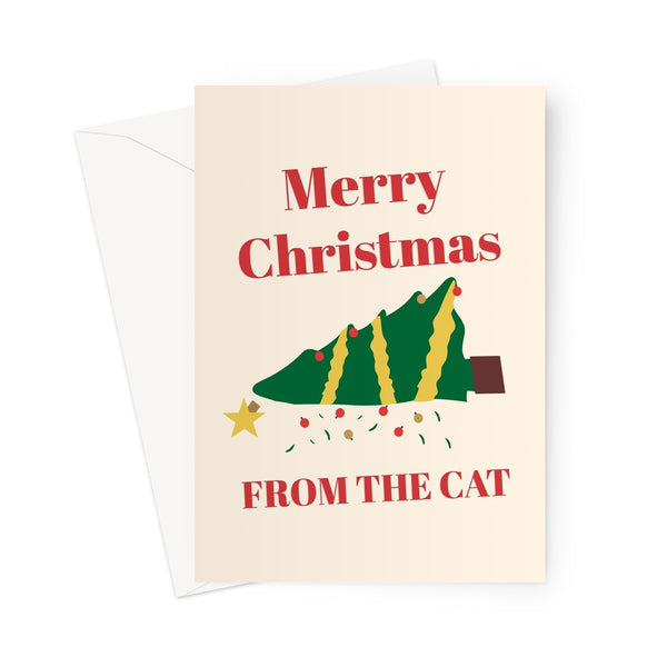 Merry Christmas from the cat funny tree falling over naughty kitty kitten pet love Greeting Card