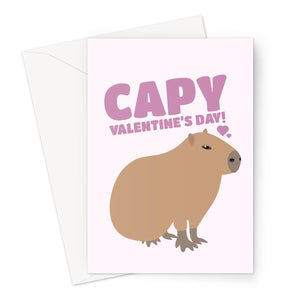 Capy Valentine's Day Capybara Cute Happy Fan Couples Love Pun Animals Greeting Card
