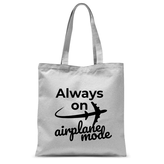 Always On Airplane Mode Tote Bag - Travel Carry On, Simple Travel Themed Tote Bag