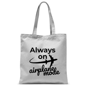 Always On Airplane Mode Tote Bag - Travel Carry On, Simple Travel Themed Tote Bag