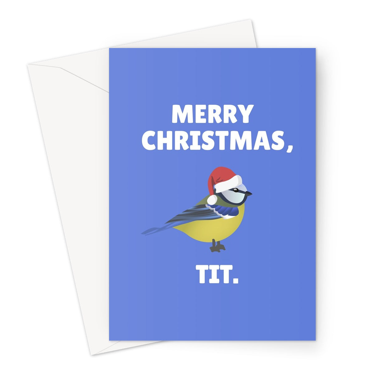 Merry Christmas, Tit Funny Xmas Blue Tit Garden Bird Pun Cheeky Greeting Card