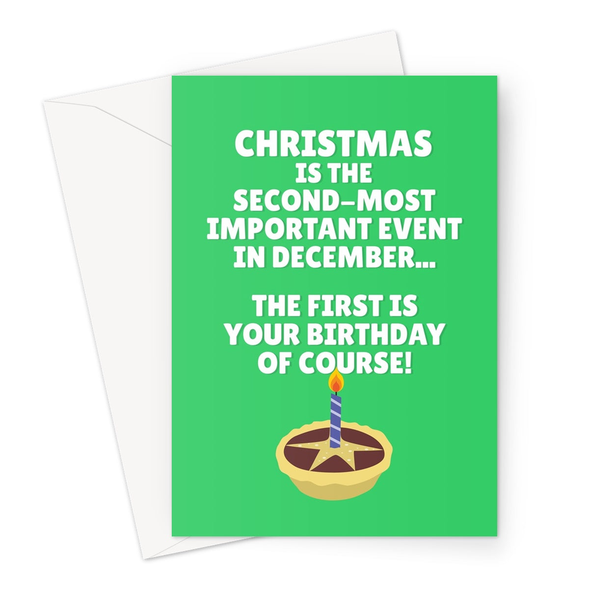 Christmas Is The Second Most Important Event In December... The First Is Your Birthday Of Course! Funny Cute Mince Pie Greeting Card