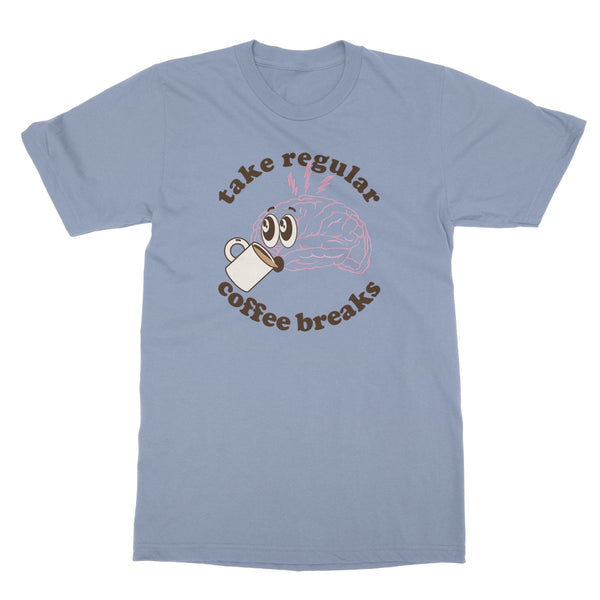 Take Regular Coffee Breaks Funny Caffeine Cafe Work Office Brain Vintage Retro Style Softstyle T-Shirt