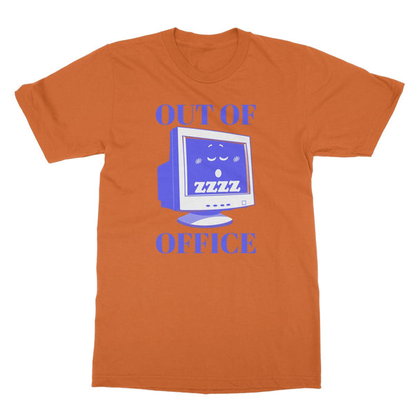 Out of Office Funny Tee Print Graphic Computer PC Retro Vintage Blue Vacation Office Remote Softstyle T-Shirt