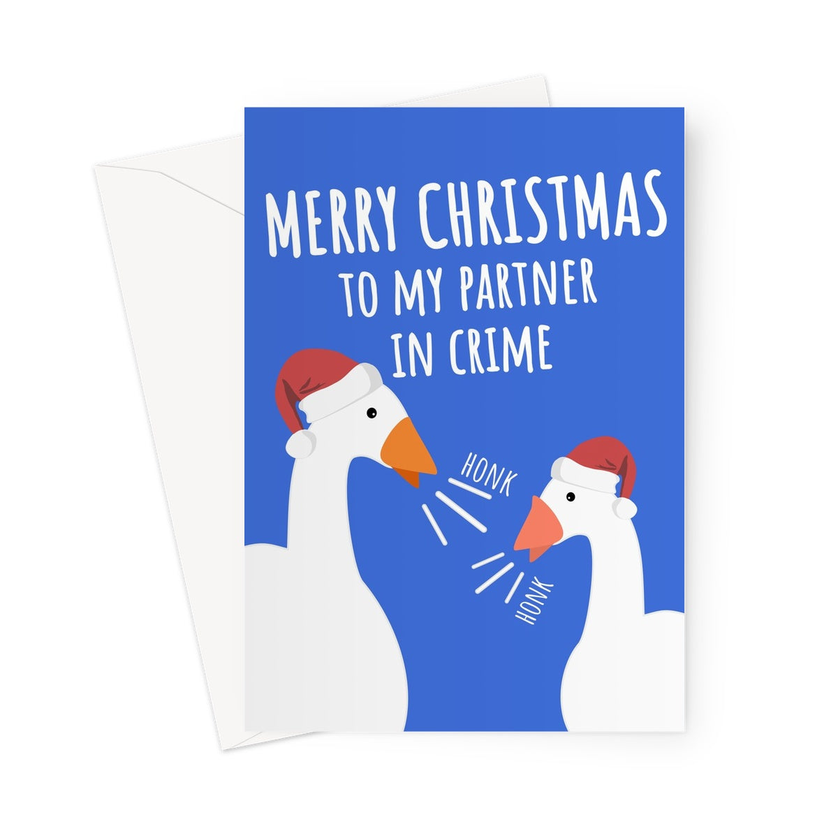 Merry Christmas to my Partner in Crime Funny Goose Geese Honk Gamer Partner 2 Player Game Bird Cute Couples Nerd Greeting Card