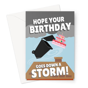 Hope Your Birthday Goes Down a Storm! Wheelie Bin Flying Funny Big Jet TV Stream Live Planes  Weather Storm Eunice UK Greeting Card