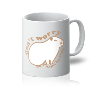 Don't Worry Be Capy Funny Cute Quote Capybara Nature Animal Adorable Kawaii Tee Line Art Graphic Print Mug