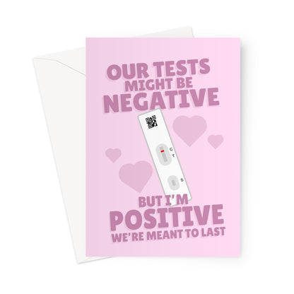 Our Tests Might Be NEGATIVE But I'm POSITIVE We're Meant To Last Valentine's Day Birthday Anniversary Funny Lateral Flow Covid Test Pun Greeting Card