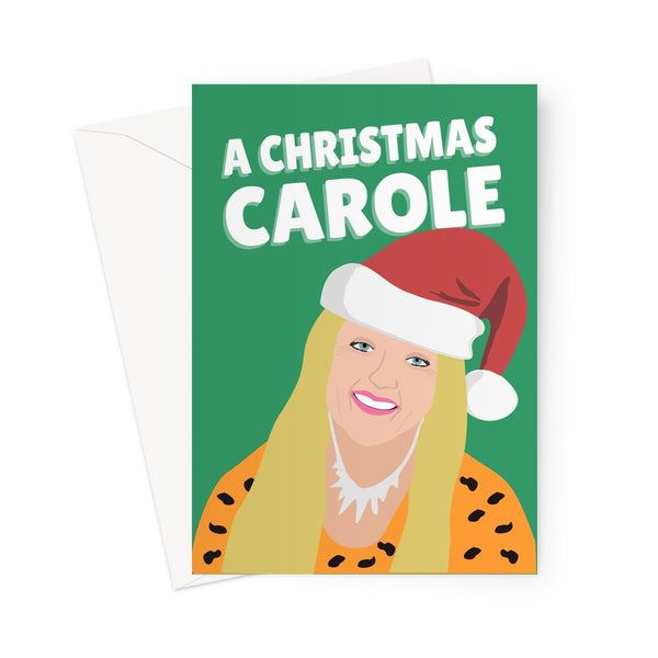 A Christmas Carole Funny Baskin Carol Tiger 2 Exotic TV Fan Xmas Pun Greeting Card