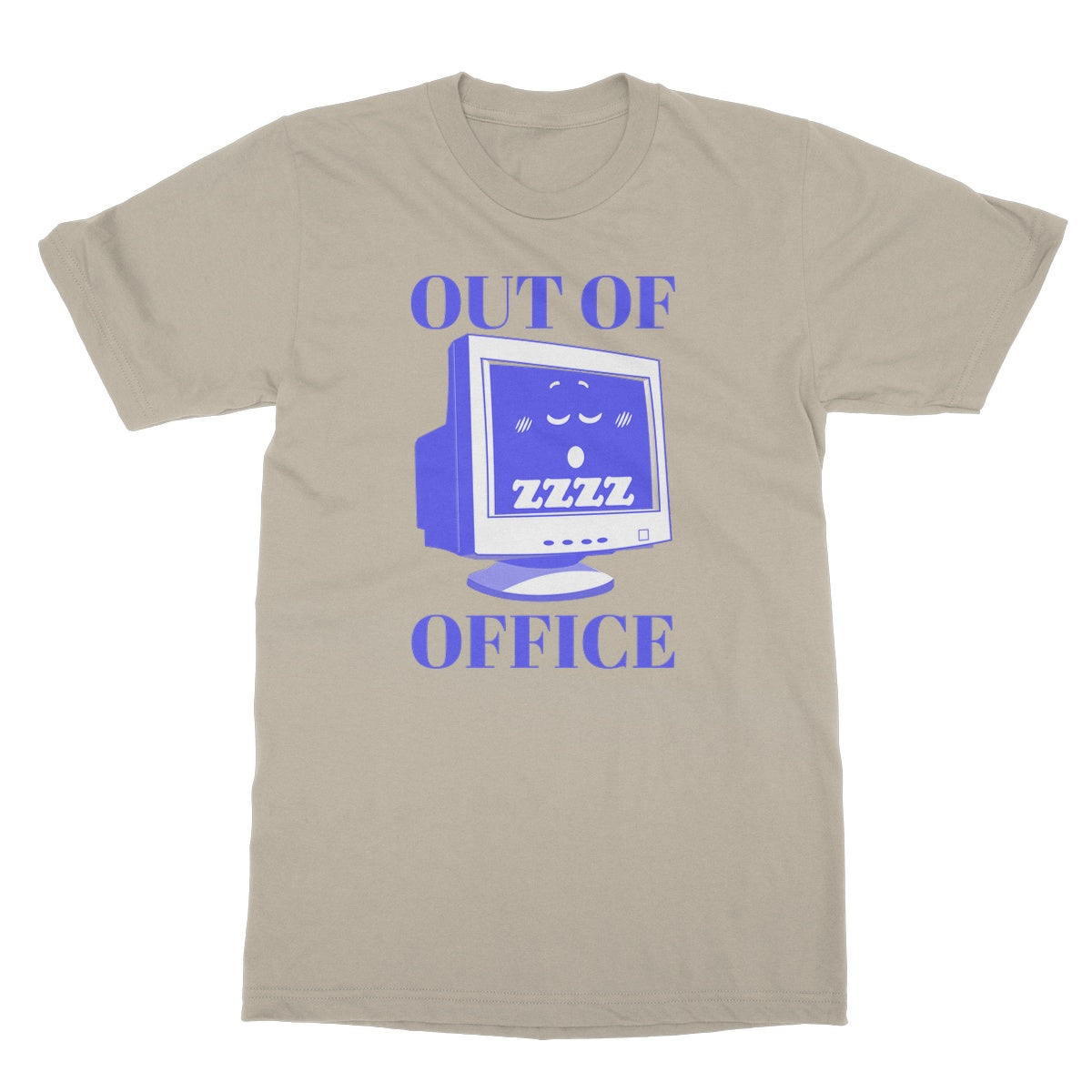 Out of Office Funny Tee Print Graphic Computer PC Retro Vintage Blue Vacation Office Remote Softstyle T-Shirt