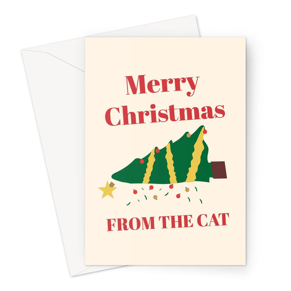 Merry Christmas from the cat funny tree falling over naughty kitty kitten pet love Greeting Card