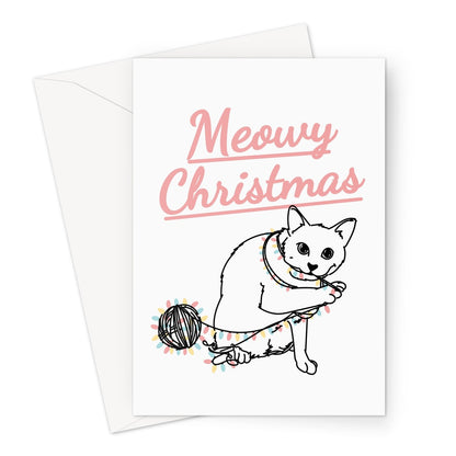 Meowy Christmas Cute Cat Kitten Ball of Xmas Lights Playing Pet Owner From the Cat Greeting Card