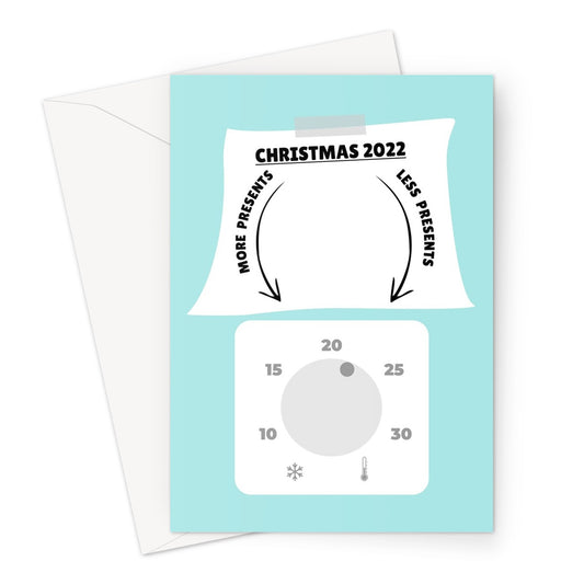 Christmas 2022 More Presents Less Presents Thermostat Funny Heating Cost of Living Dad Joke  Greeting Card