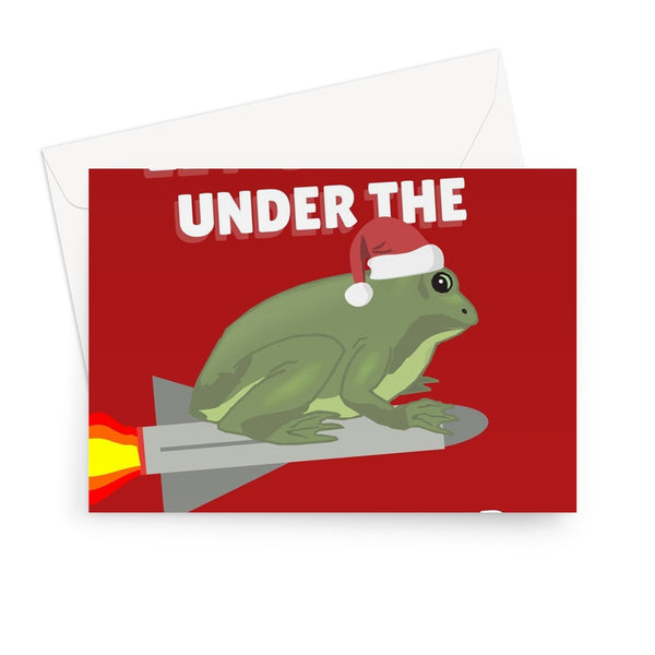 Let's Kiss Under The Missile-Toad Funny Pun Mistletoe Couples Weird Silly Christmas Greeting Card