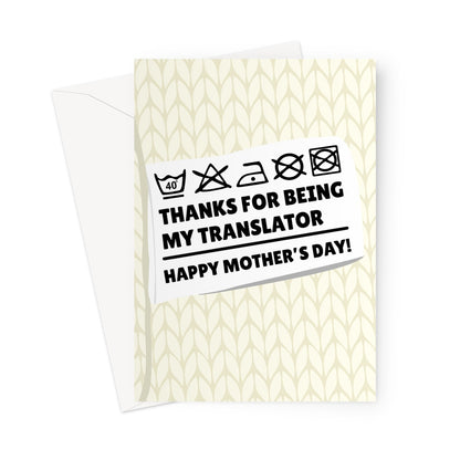 Thanks For Being My Translator Happy Mother's Day Washing Machine Symbols Tag Clothes  Greeting Card