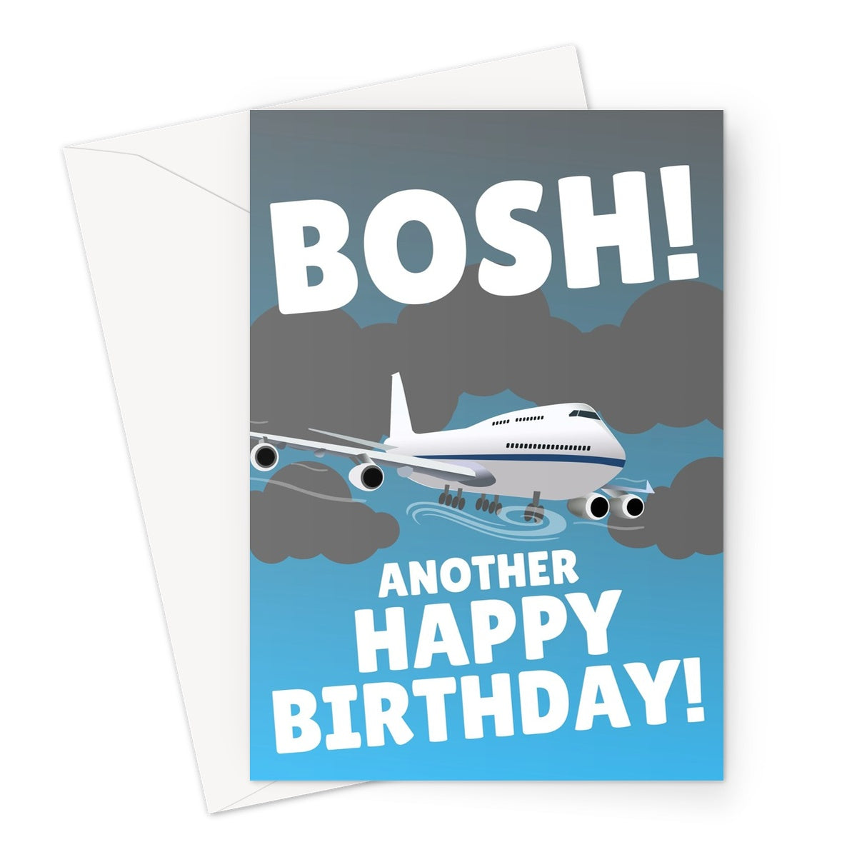 BOSH! Another Happy Birthday! Funny Big Jet TV Stream Live Planes  Weather Storm Eunice UK Greeting Card