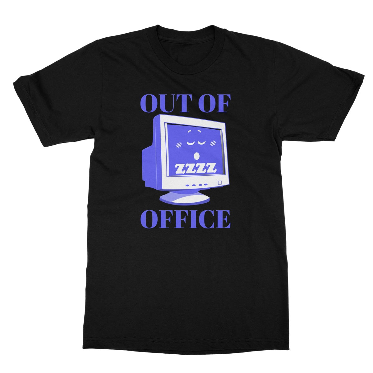 Out of Office Funny Tee Print Graphic Computer PC Retro Vintage Blue Vacation Office Remote Softstyle T-Shirt