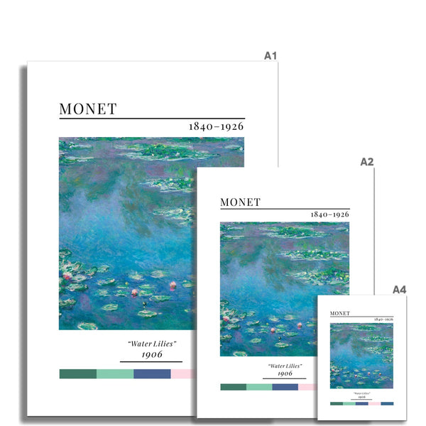 Monet Water Lilies - Classic Art Collection - Wall Art Colour Palette Dorm Bedroom Living Room Print Vintage Wall Art Poster