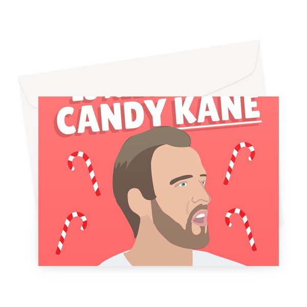 Christmas is All About Candy Kane Funny Pun Harry Football Player England Candy Cane  Greeting Card
