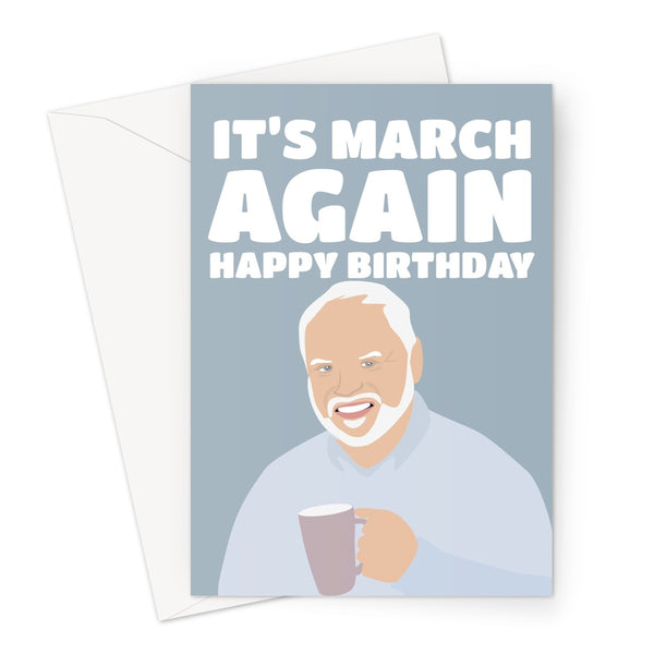 It's March Again Happy Birthday 2021 Lockdown Funny Hide the Pain Harold Meme Old Man Smiling Stock Photos Social Media Silly Funny Greeting Card