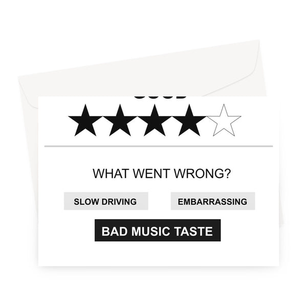 Dad's Taxi Reviews Rating Feedback Father's Day Embarrassing Bad Music App Funny Greeting Card